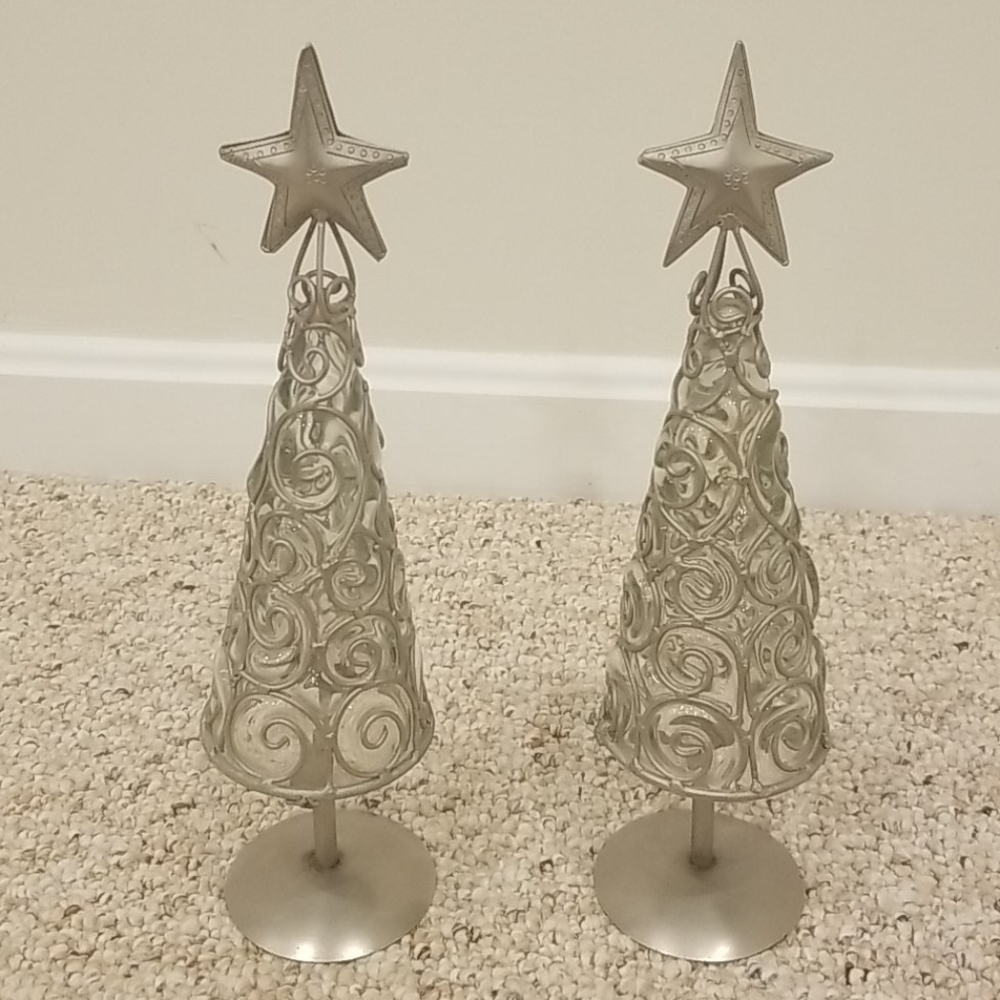 Silver Handcrafted Set of 2 Metal Trees